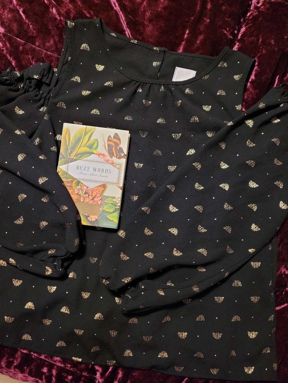 Black Blouse with Gold Bee Foil Print